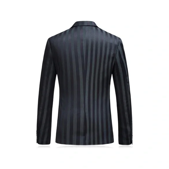 Mens 2 Piece Suit Slim Fit Stripe Tuxedo Blazer Pants Set - Picture 2 of 7